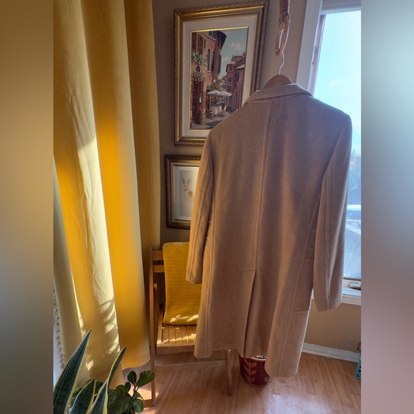 100% Camel Hair & Satin Vintage Long-Line Peacoat Size 10 in Warm Tan - Picture 6 of 15